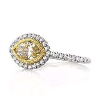 Yellow east west marquise moissanite ring side view