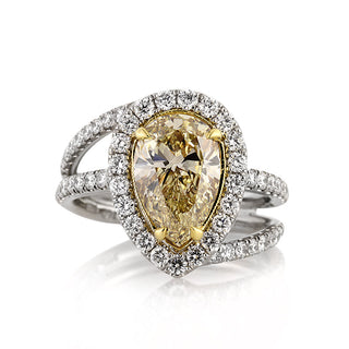 Yellow pear halo bypass moissanite engagement ring front view